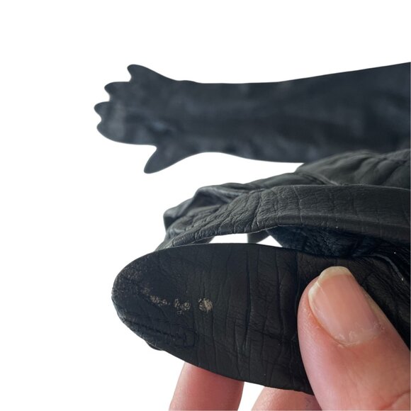 Vintage Black Leather Opera Gloves 12" Long With Minor Wear - Picture 2 of 5